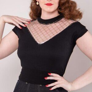 Freddies of Pinewood Moonglow Black Waffle Mockneck Size Medium